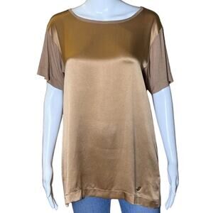 Gucci Cruise 2013 Frida Giannini Golden Silk Front Mixed Media Top Women's Small